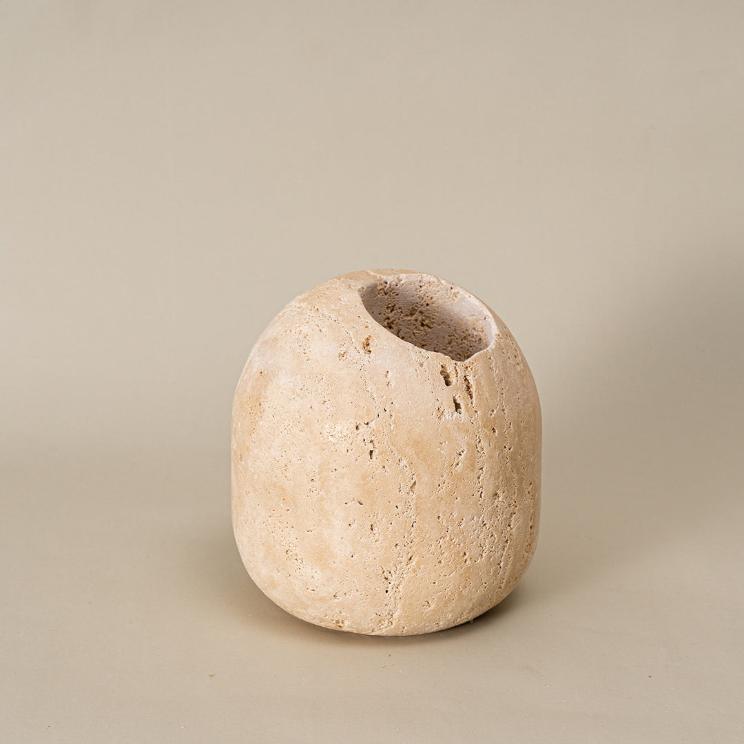 Beige Travertine Stone Match Holder and Toothpick Jar