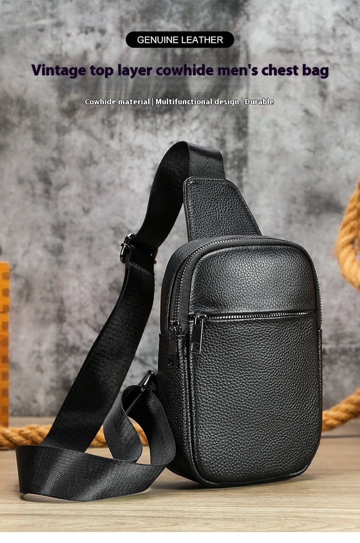 High Texture Casual Genuine Leather Men's Multi-functional Outdoor Crossbody Commuter Chest Bag