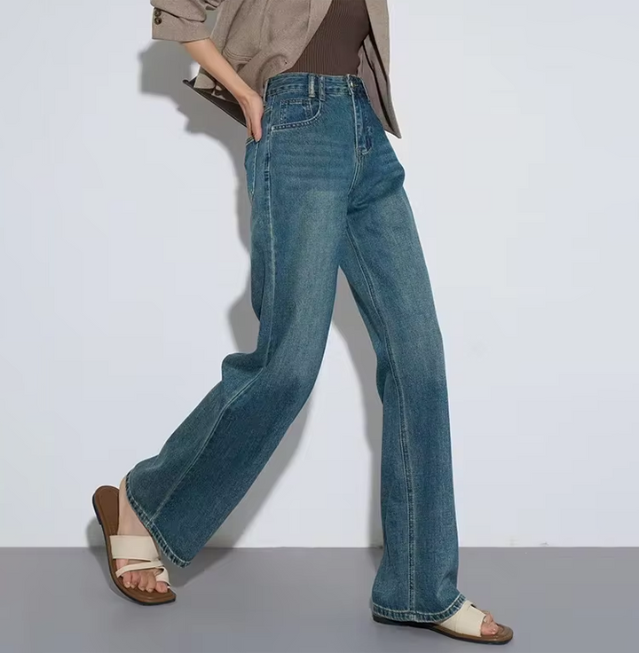 High Waisted Casual Straight Wide Leg Jeans