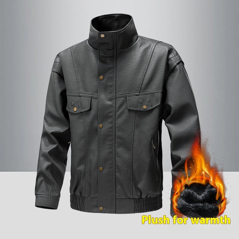 American Retro Fleece-lined Thickened Casual Leather Jacket