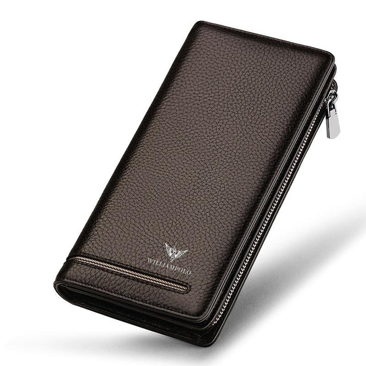 Long Leather Wallet for Men – Large Capacity Zipper Card Holder and Clutch