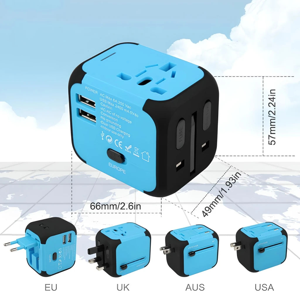 Universal Travel Adapter with Dual USB Charging Ports and LED Indicator