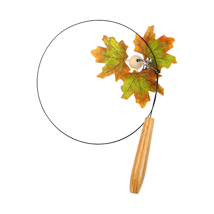 Interactive Rotating Leaf Cat Teaser Toy - Wooden Handle & Steel Wire for Cat Training