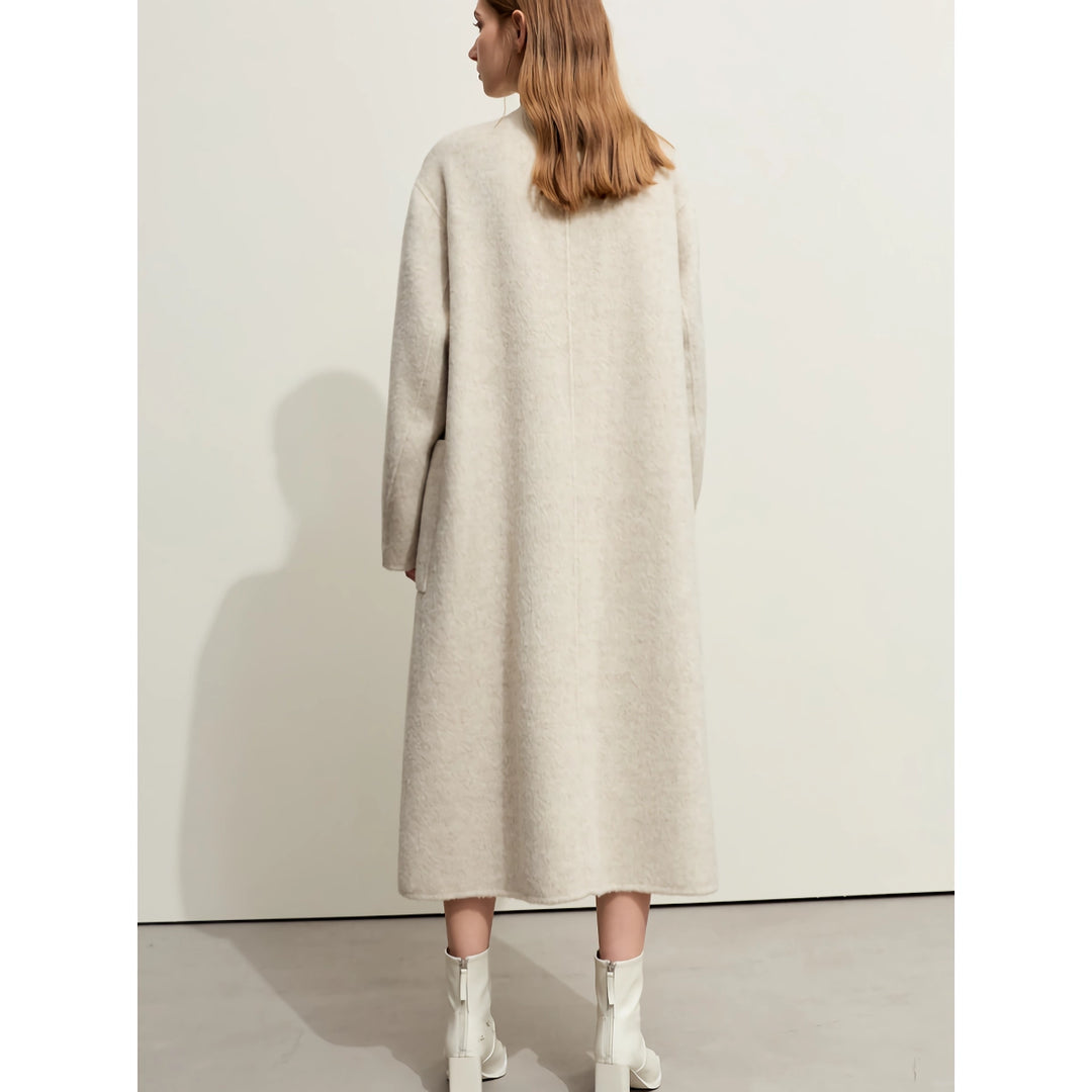 Minimalist Woolen Long Coat for Women - Warm Stand Collar Double-sided Jacket