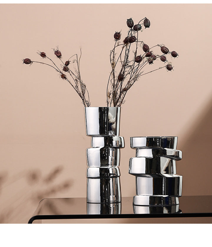 Electroplating Silver Glass Small Vase Modern Home Living Room Decorations