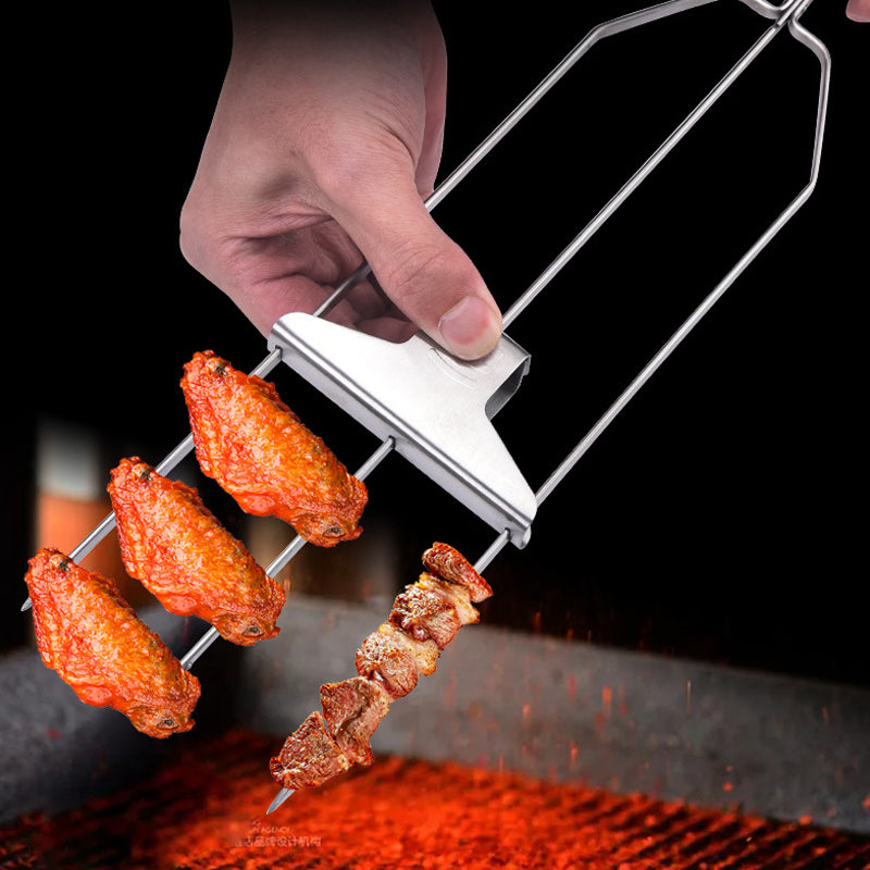 Stainless Steel 3-Way Barbecue Skewers with Silicone Brush