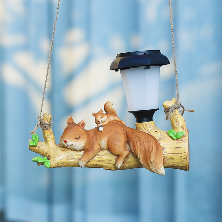 Solar-Powered Resin Sloth Squirrel Statue