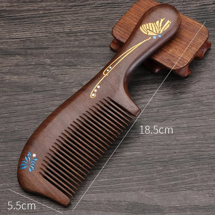 Natural Gold Sandalwood Comb with Dense Teeth