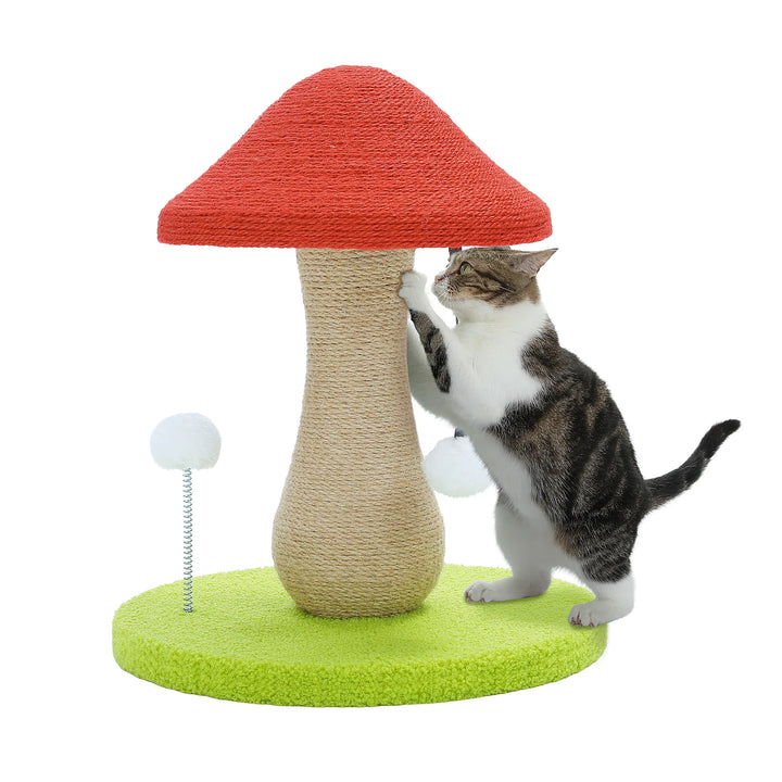 Mushroom Cat Scratching Post with Sisal & Pompoms