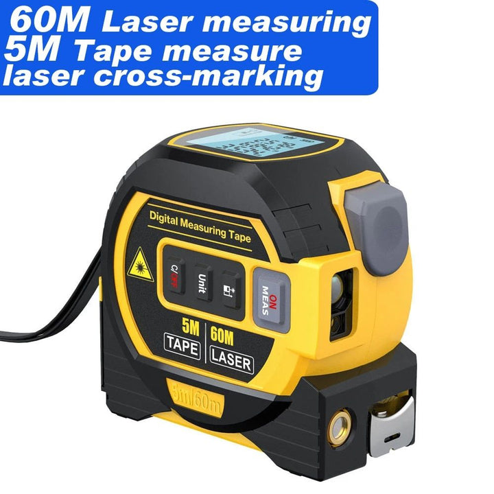 Multi-Function Laser Distance Meter with 5m Tape Measure and Cross-Marking