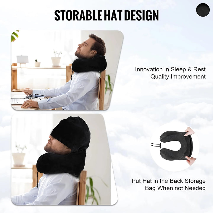 Velvet Memory Foam Travel Pillow with Hood for Airplane, Car, and Office