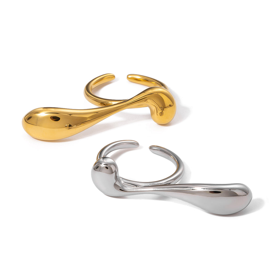 18K Gold Plated Water Drop Irregular Curve Open Ring