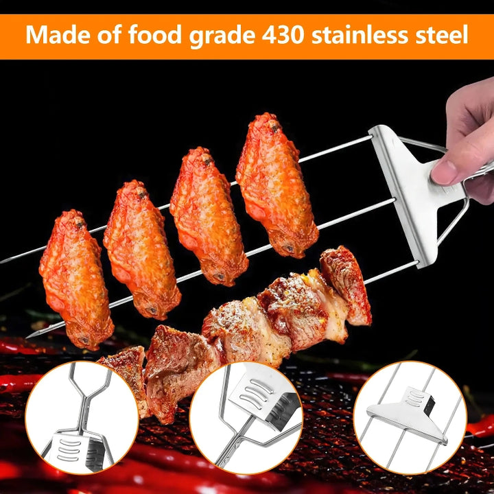 Stainless Steel 3-Way Barbecue Skewers with Silicone Brush