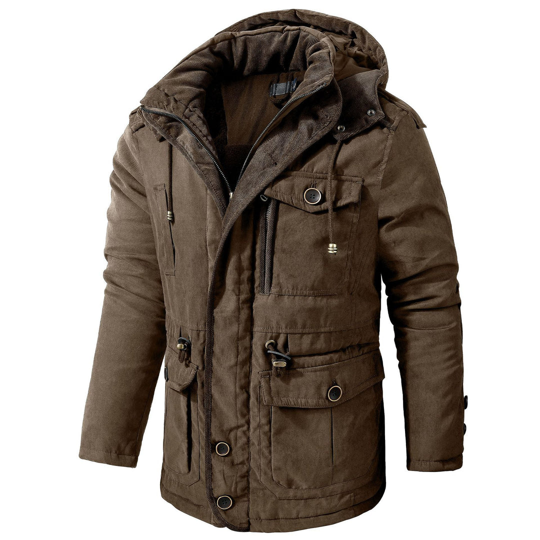 Men's Plus Size Mid-length Fleece-lined Thickened Cotton-padded Coat