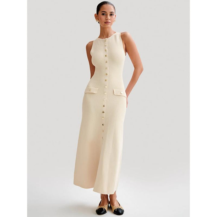 Elegant Sleeveless Buttoned Maxi Dress for Women