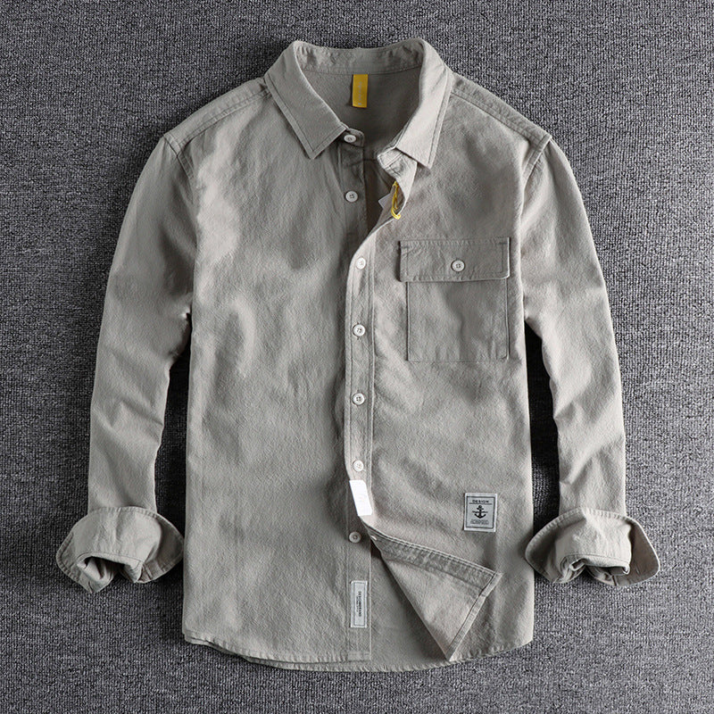 New Retro Washed Texture Long-sleeved Shirt For Men