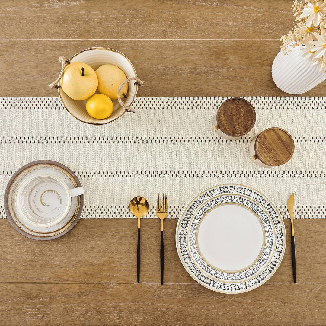 Cotton and Linen Boho Table Runner with Tassels