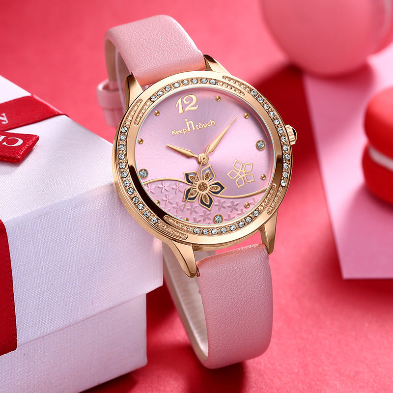 Simple And  Flower Waterproof Watch Women's Trendy Watch