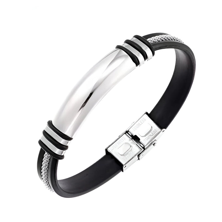 Stylish Men's Stainless Steel & Silicone Grooved Rudder Wristband