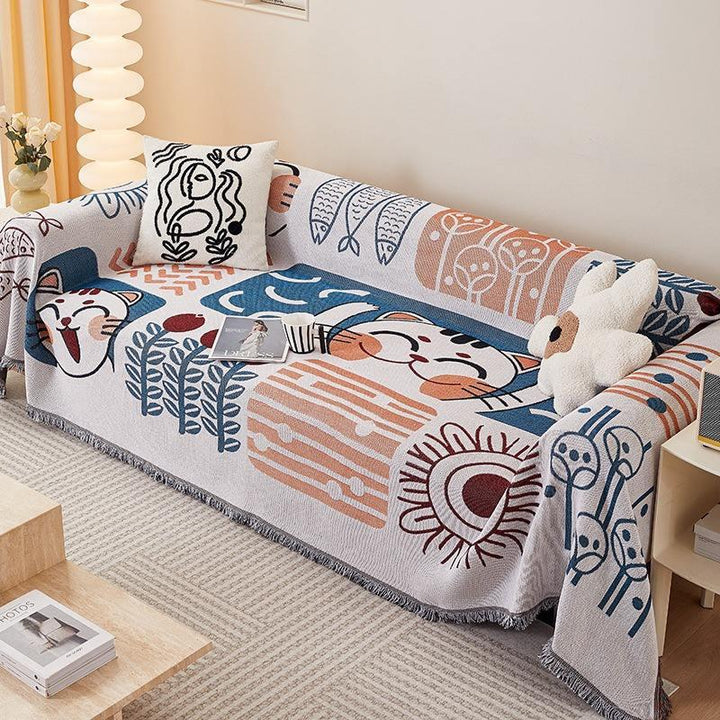 Charming Cartoon Cat Sofa Covers - Nordic Style Soft Dustproof Slipcover