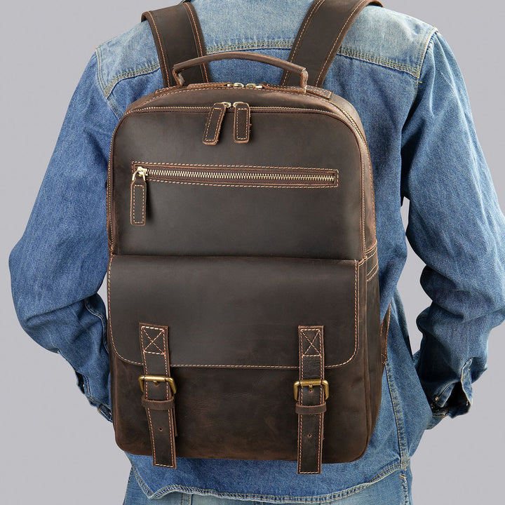 Crazy Horse Leather Retro Men's Large Capacity Backpack