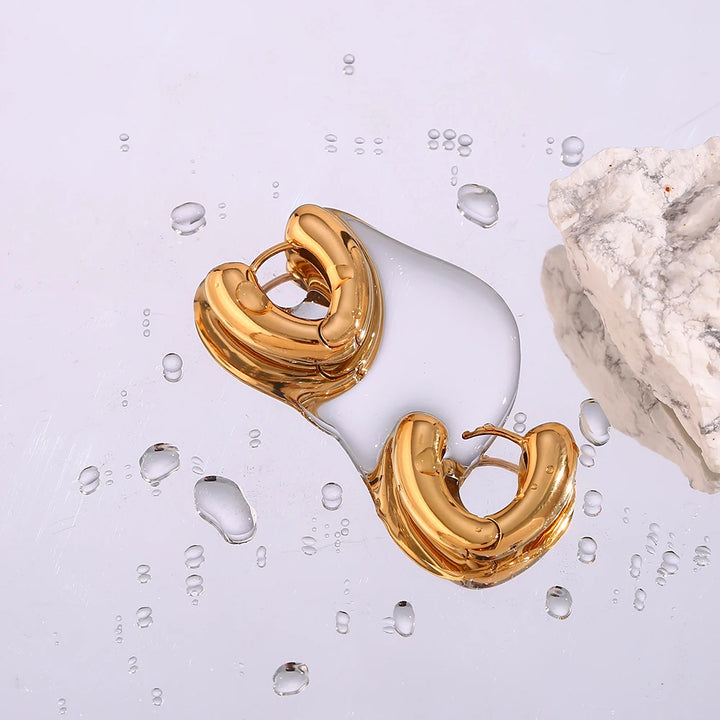 Gold PVD Water-Resistant Chunky Heart Hoop Earrings – Hypoallergenic & Tarnish-Free