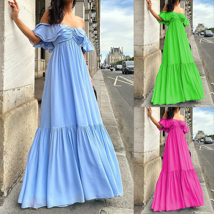 Temperament Pure Color Off-shoulder Tube Top Mid-length Dress