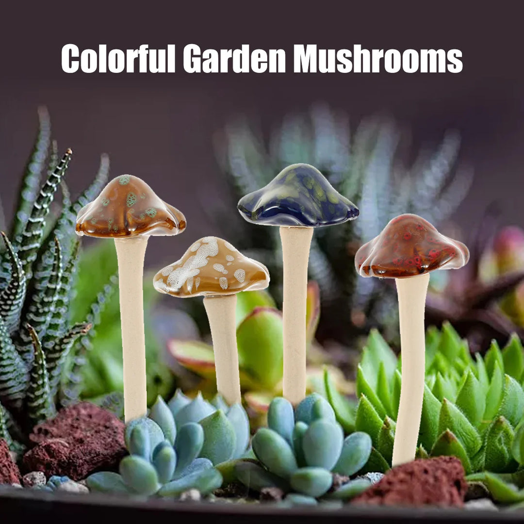 4Pcs Ceramic Garden Mushroom Ornaments – Realistic Waterproof Fairy Decorations