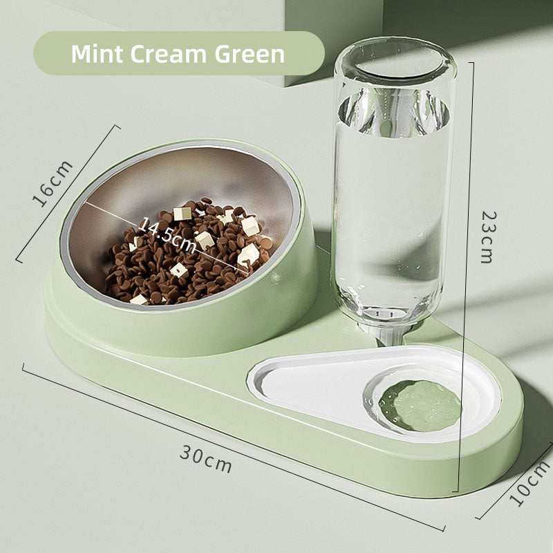 2-in-1 Pet Bowl with Automatic Water Fountain - Raised Stainless Steel Feeder