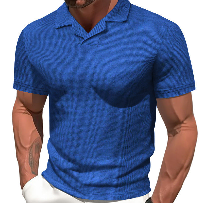 Solid Color Waffle Short Sleeve Casual Men's Polo Shirt