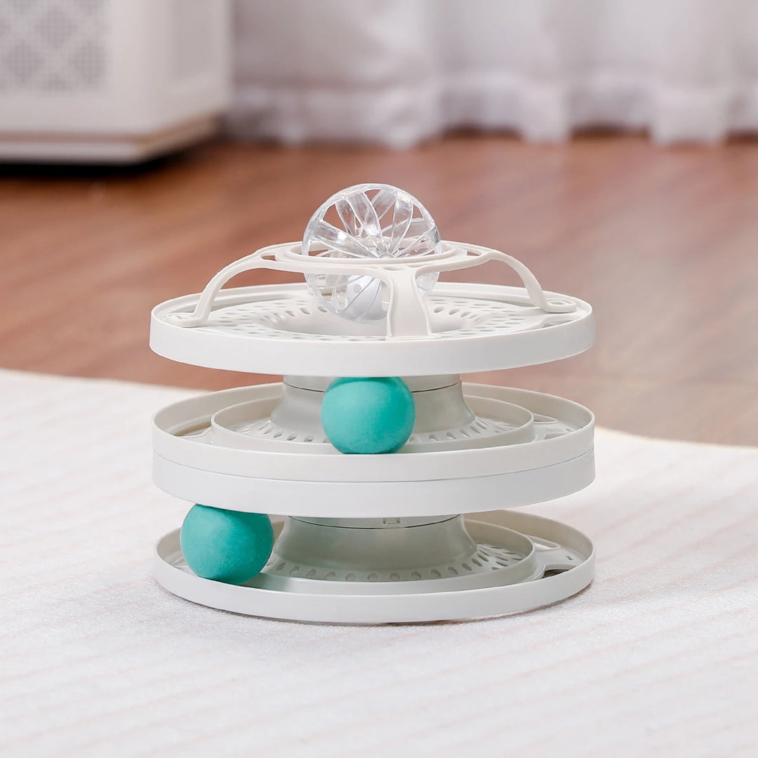 Interactive Cat Toy Round Tower with Turntable Balls for Active Play and Molar Care