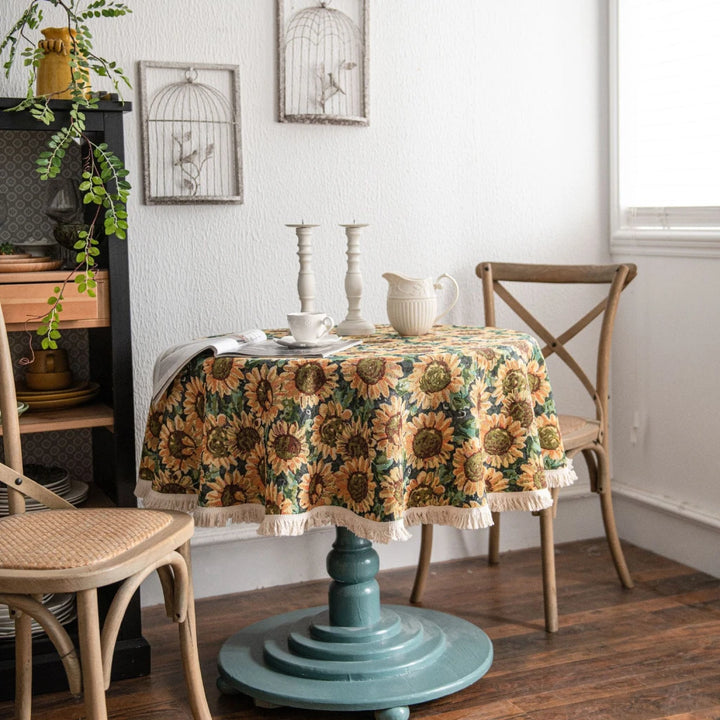 Elegant American Jacquard Sunflower Round Tablecloth