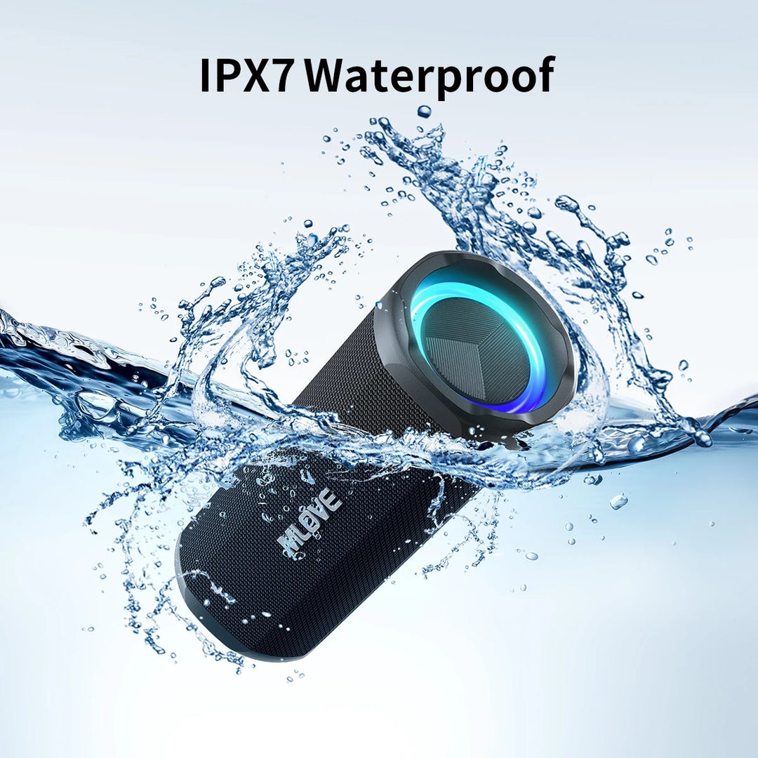 Portable Waterproof Bluetooth 5.3 Speaker with RGB Lighting and TWS Surround Sound