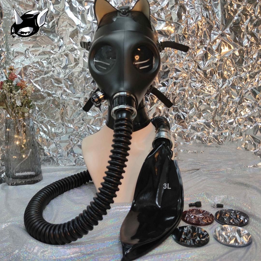 Latex Gas Mask Choking Set Breathing Bag