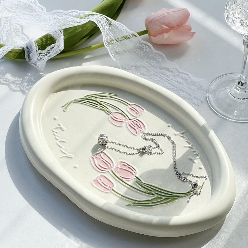 Common Calla Tulip French Relief Ceramic Plate Tableware