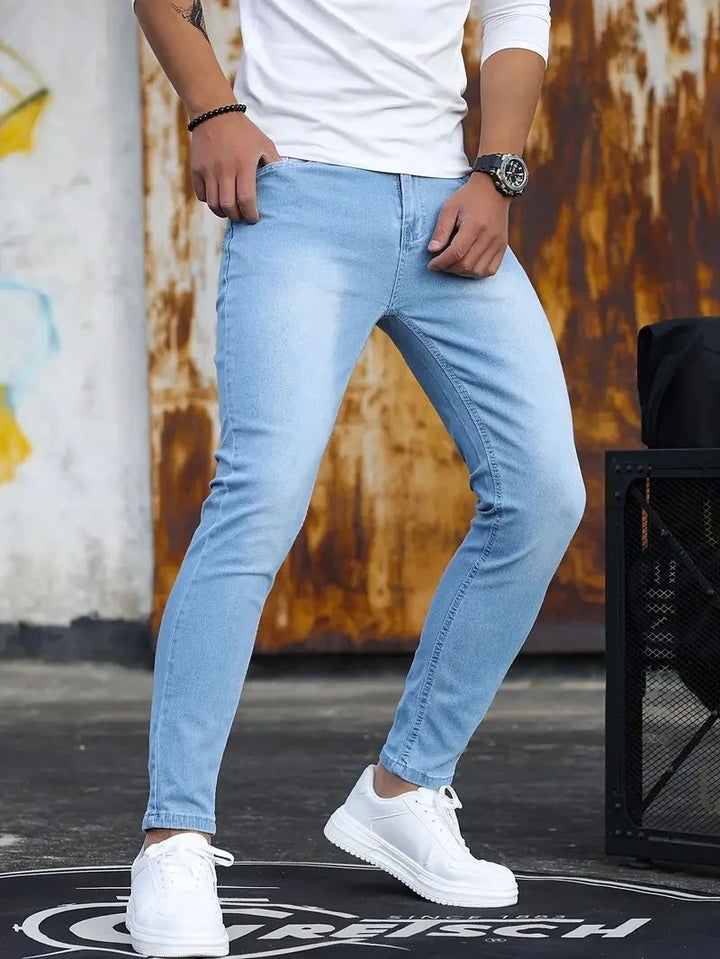 Man Pants Retro Washing Zipper Sretch Jeans Casual Slim Fit