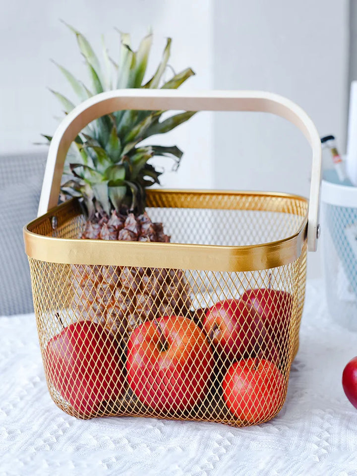 Iron Art Fruit Basket with Bamboo Handle