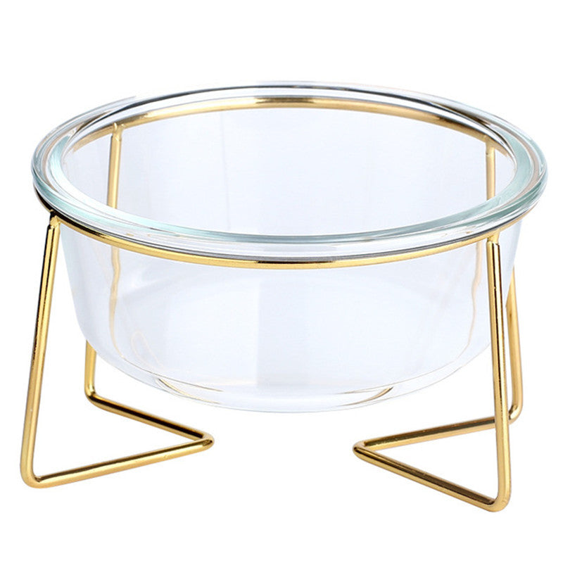 Elegant Non-Slip Cat & Dog Glass Bowl with Gold Stand