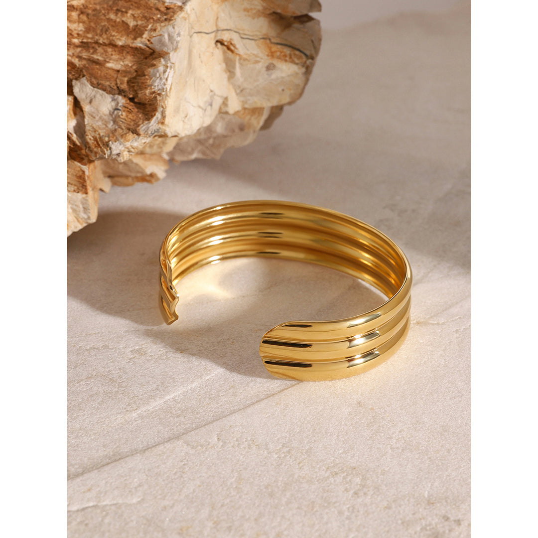 18K Gold Plated Triple-Layer Tubular Glossy Open Cuff Bracelet