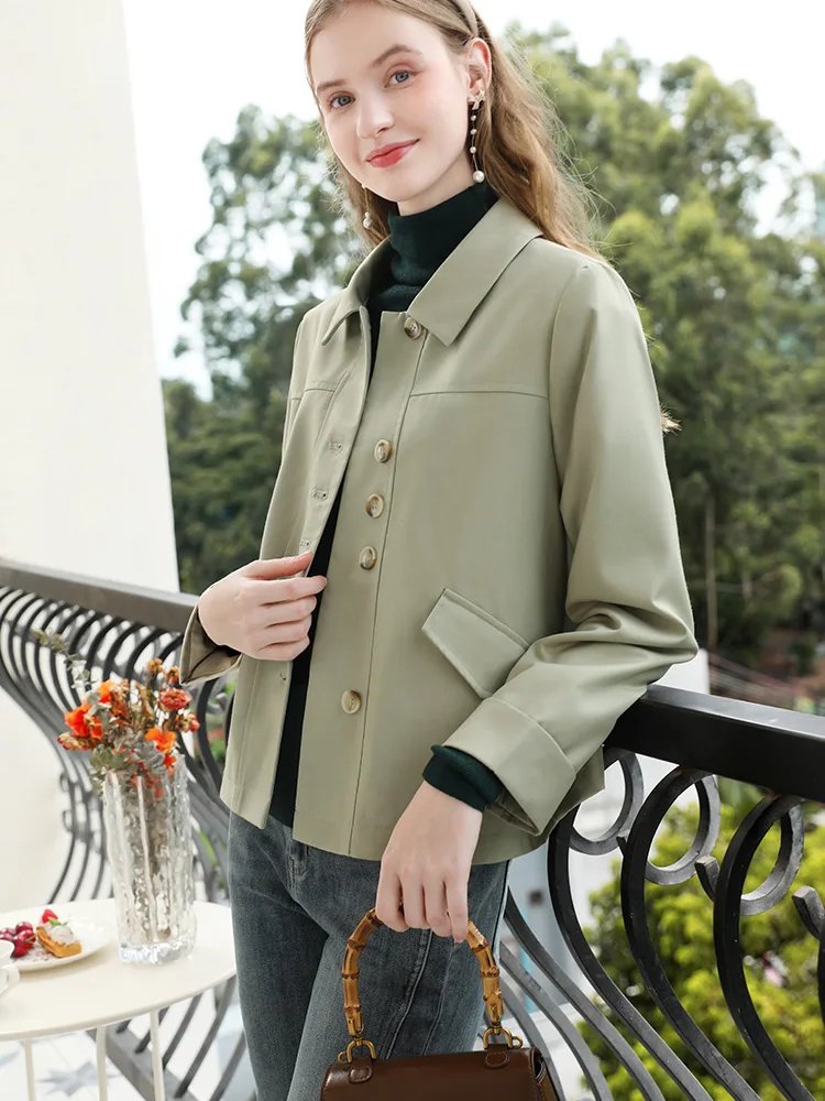 Green Turn-down Collar Office Jacket