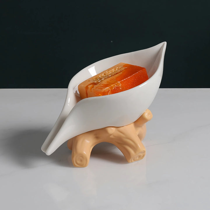 Elegant Ceramic Leaf Soap Holder with Base