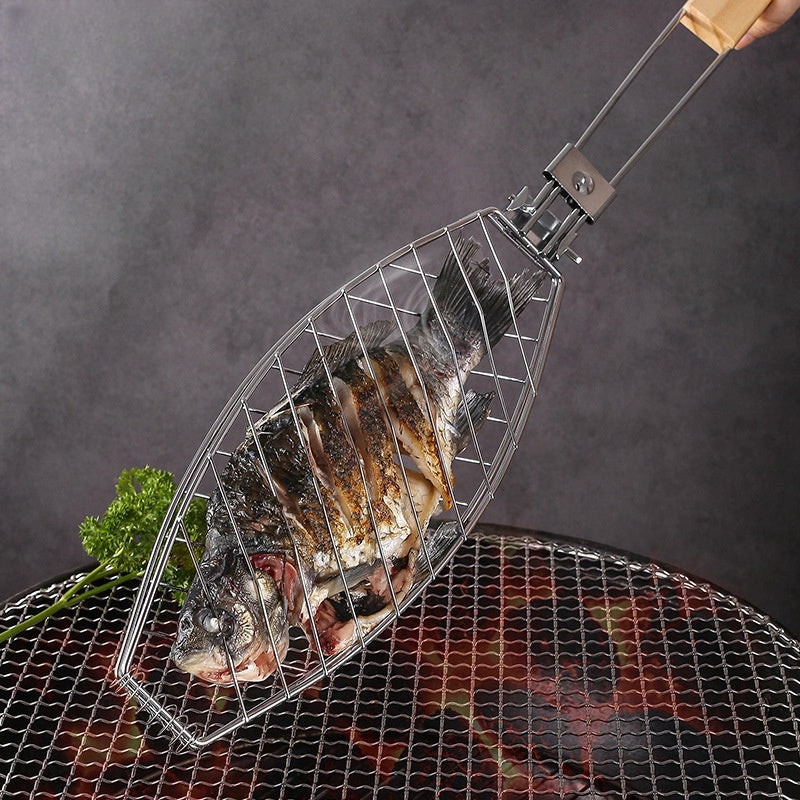 Stainless Steel BBQ Grill Net with Wooden Handle