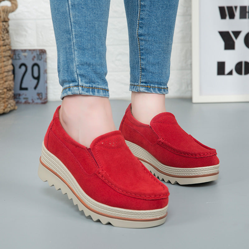 Thick-soled Flat Shoes Anti-slip Suede Height Increasing Shoes For Women