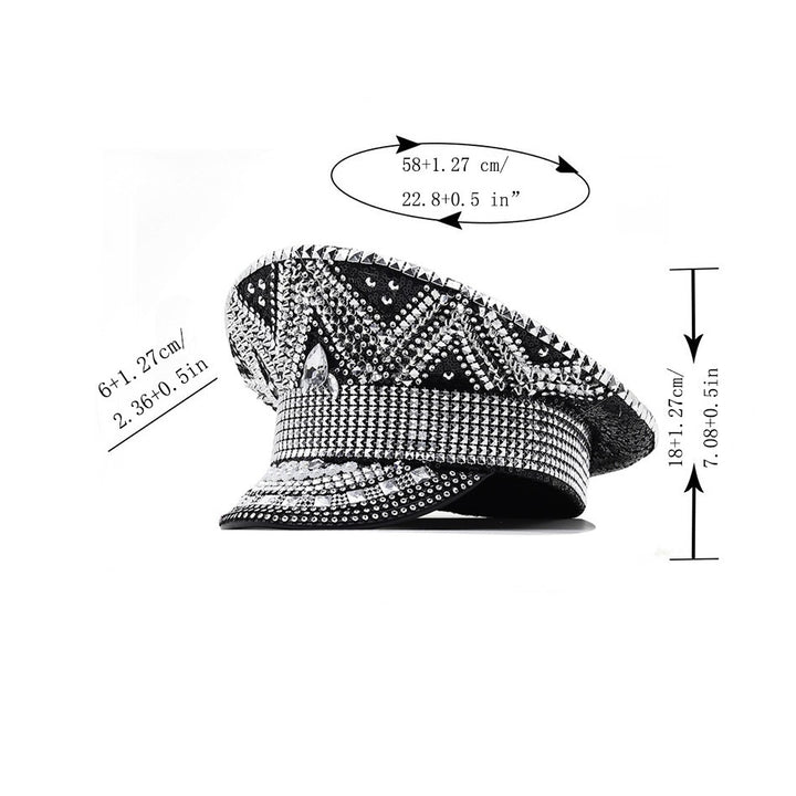 All-match Party Carnival Flat Top Punk Black Paillette Diamond Photography Hat