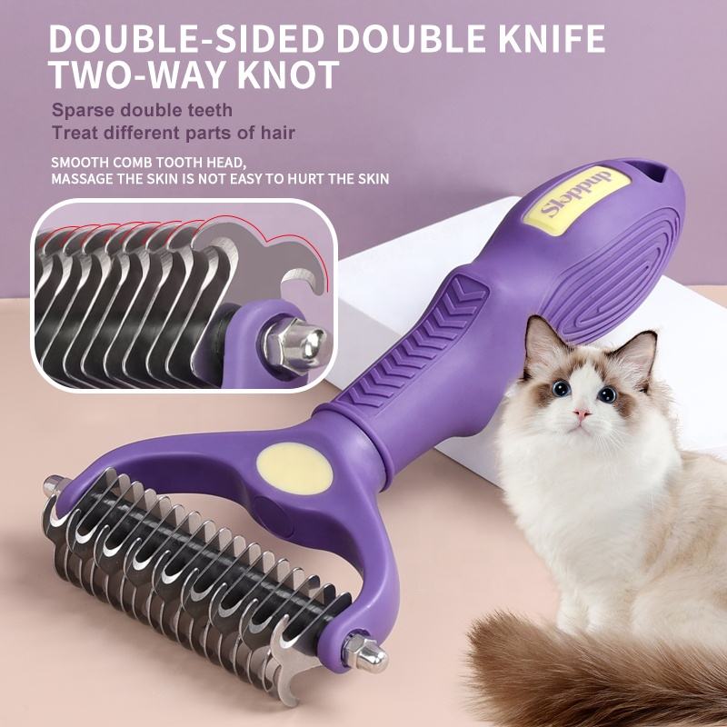 Dog Grooming comb Pet Deshedding Brush - Double-Sided Undercoat Rake for Dog Cat