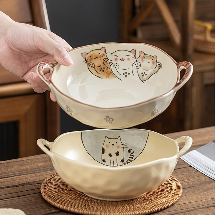 7.5 Inch Cat Design Ceramic Soup Bowl with Handle