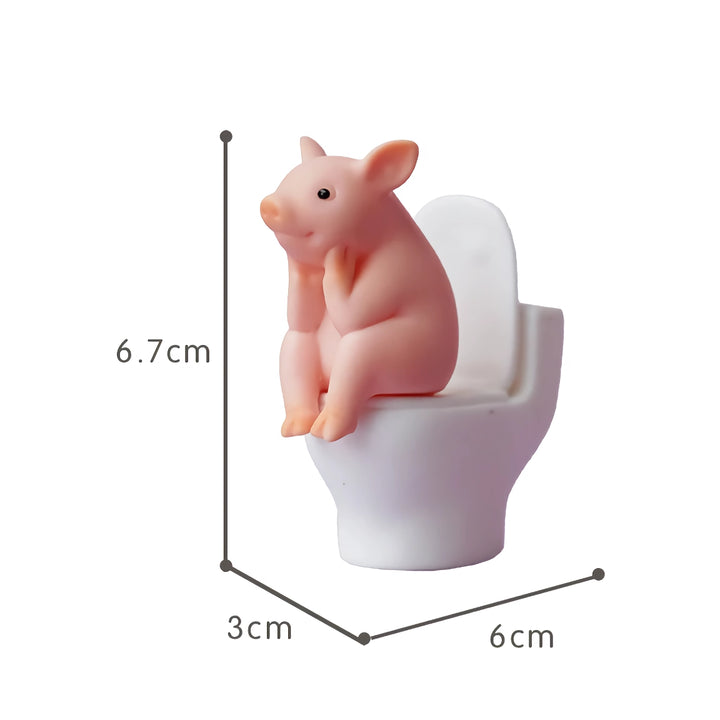 Creative Cartoon Pig Sitting On Toilet Desktop Ornament Miniature Animal Toy