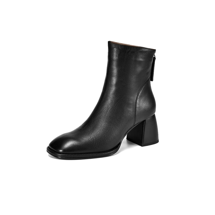 Women's Genuine Leather Chunky Heel Square Toe Ankle Boots