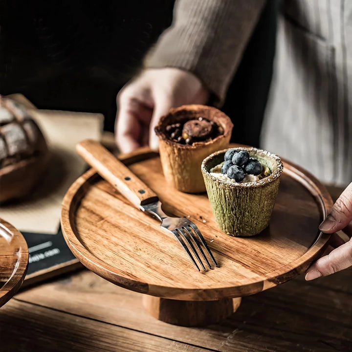 Creative Acacia Wood High-Foot Cake Plate and Dessert Display Stand