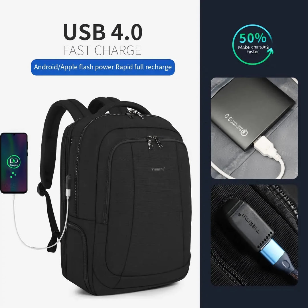 17-inch Laptop Backpack with USB Charging, Expandable Anti-Theft Travel Bag for Men